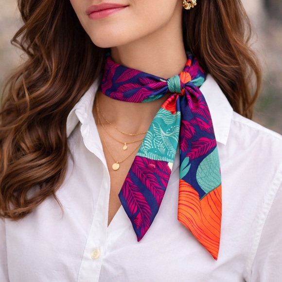 Accessories - Twilly Skinny Scarf Floral Tropical Print Hair Bag Neck Tie Wrap